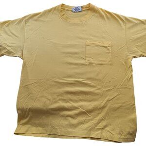 Vintage XL Single Stitch T-shirt boxy 90's Surf Gear Yellow Pocket 50/50 USA